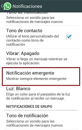 Notificación emergente WhatsApp