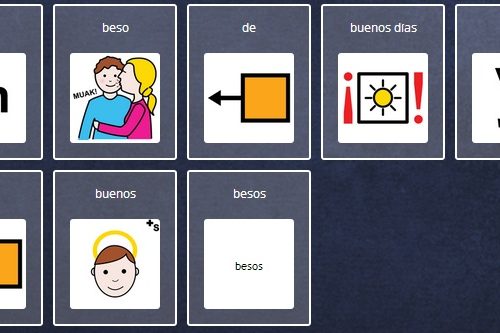 Quiero un beso de “buenos días” y un día de buenos besos, frase con pictogramas
